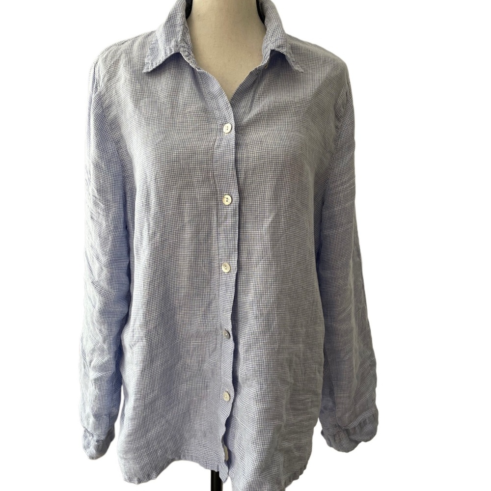 Sundance 100% linen light blue and white checked shirt. Size M